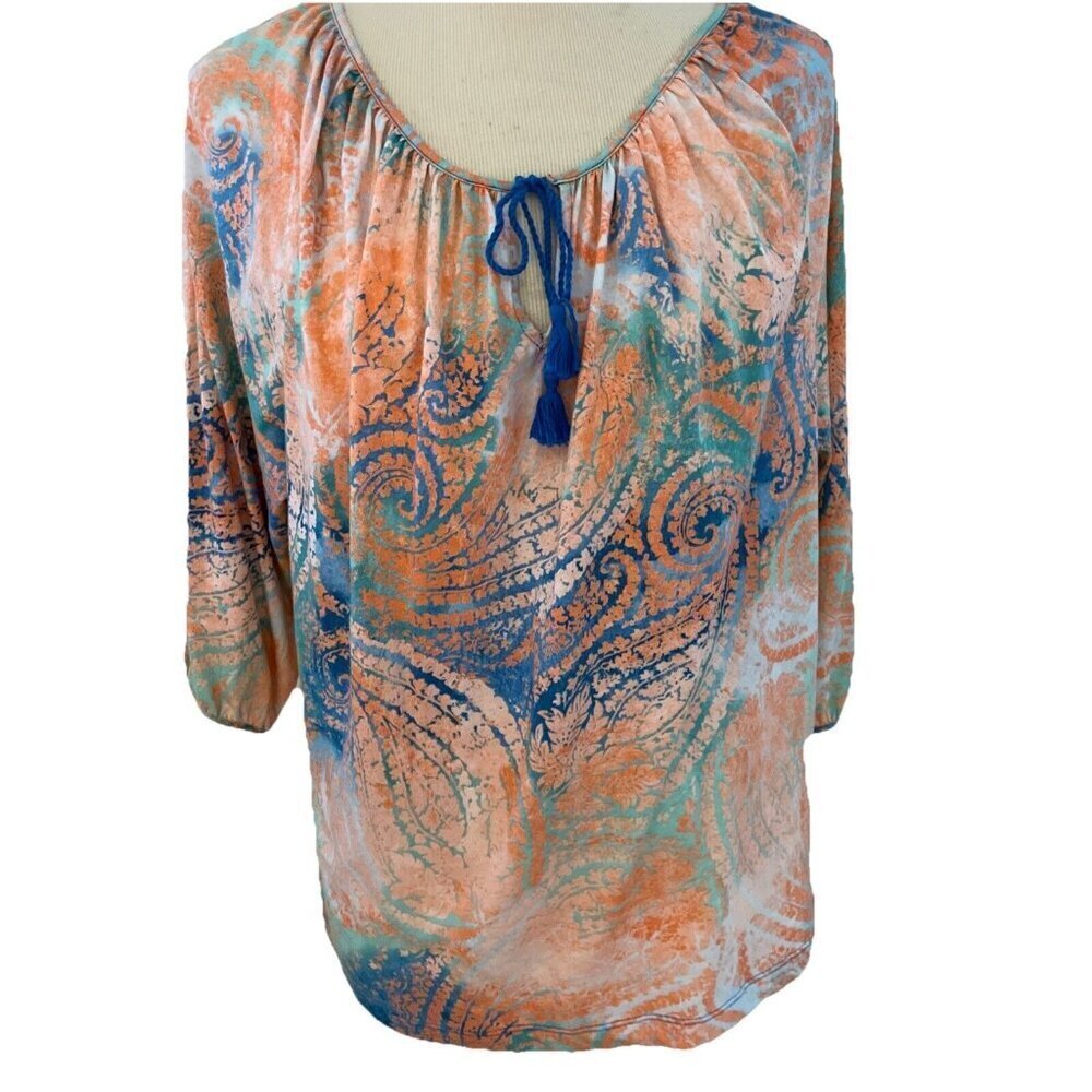 Lauren Jeans Co Ralph Lauren Paisley Top Women's Small Colorful Tie Neck Tassel